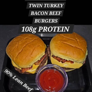 PROTEIN PLUS! TWIN TURKEY BACON BEEF BURGERS (2 servings)