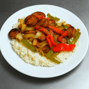 SPICY PORK SAUSAGE & PEPPER RICE BOWL
